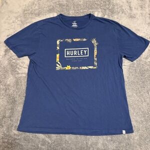 Hurley Men's‎ T Shirt Blue Tropical Graphic Print Crew Neck Short Sleeve Size XL